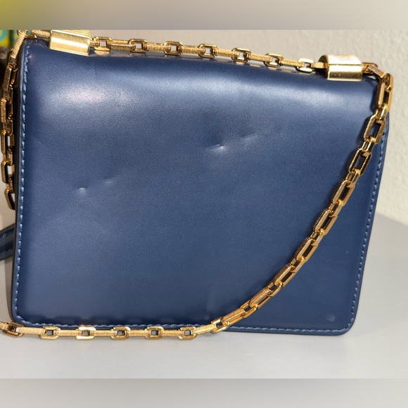 Zara Navy and Gold Crossbody Bag - Picture 3 of 12
